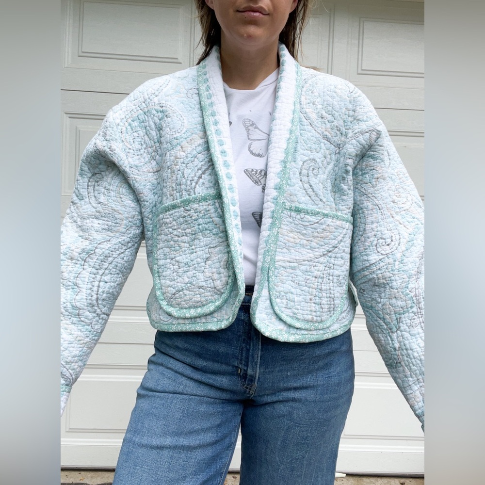 Quilted Cropped Jacket in Pale Mint